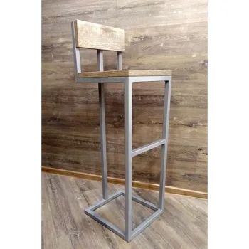Metal Yüksek Tabure Sırtlı Metal Bar Tipi Sandalye - Görsel 2