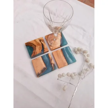Renkli Bardak Altlığı Kahve Altlığı Ahşap Deniz Tasarım - Görsel 3