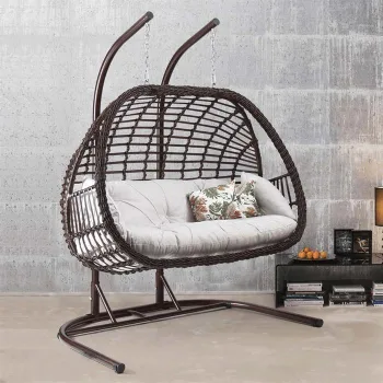 Teras Salıncak Oylat Rattan Çift Kişilik Salıncak Ev İçi Salıncak - Görsel 2