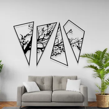 Dekoratif Duvar Süsleri Geometrik Tasarım Metal Ağaç Dekoru