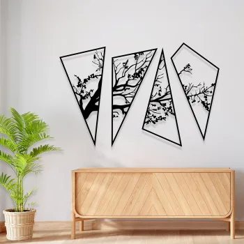 Dekoratif Duvar Süsleri Geometrik Tasarım Metal Ağaç Dekoru - Görsel 2