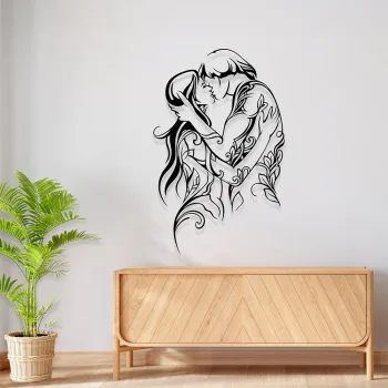 Romantik Çift Yatak Odası Tabloları Öpüşen Çift Temalı Metal Tablo - Görsel 2