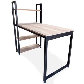 Kitaplıklı Çalışma Masası Metal Ayaklı Ahşap Raflı Çalışma Masası - Görsel 5