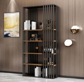 Ofis Kitaplığı Ahşap Raflı Metal Profil Kitaplık
