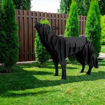 Kurt Görünümlü Mangal Kömürlü Barbekü Metal Kurt Şeklinde Mangal