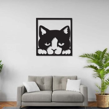 Duvar Süs Kedi Figürü Metal Tablo Duvar Dekorasyonu